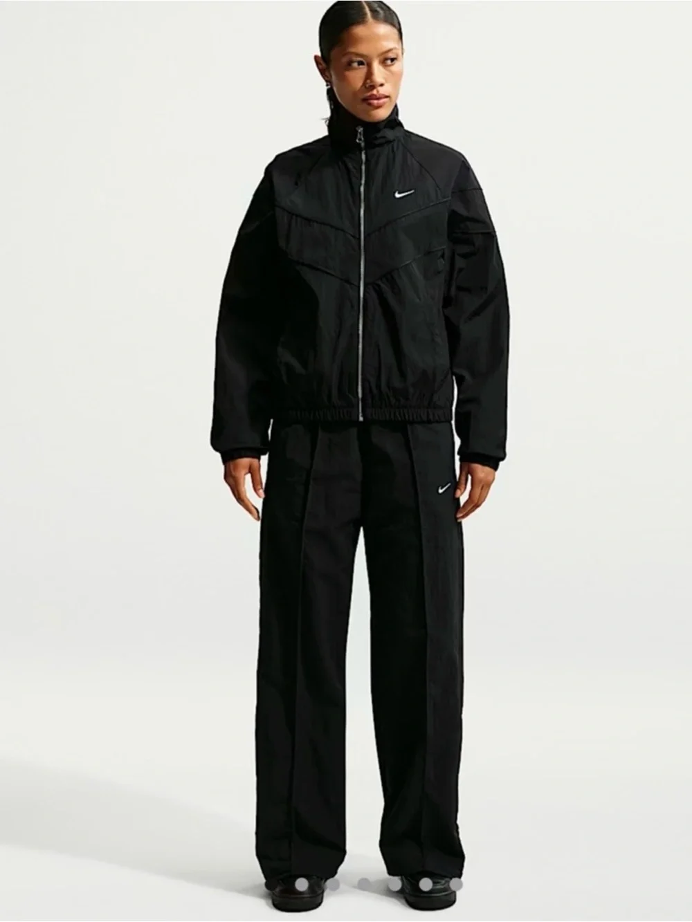 Nike Black Relaxed Wide-Leg Sweatpants with White Swoosh